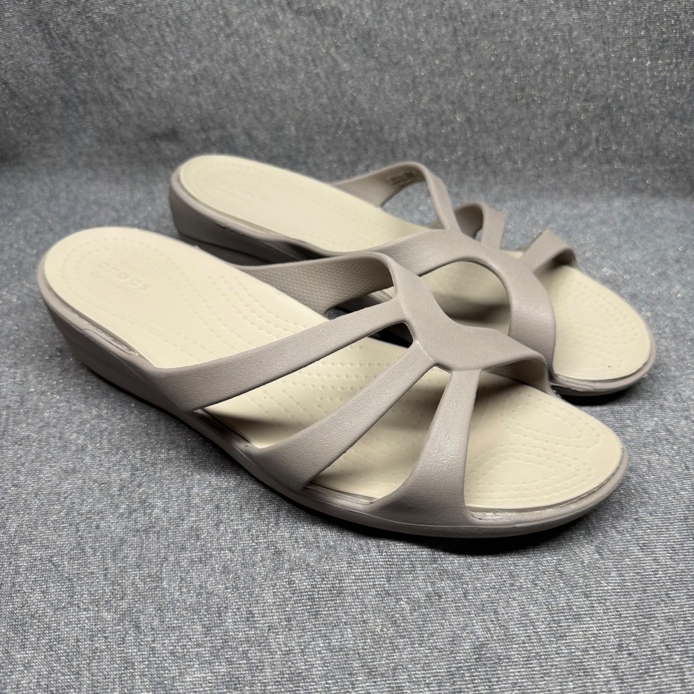 Crocs Sanrah Strappy Wedge Sandal Comfort Slip On Taupe Size 10